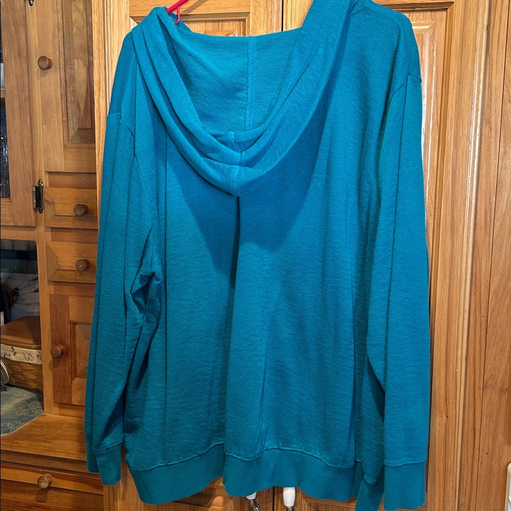 Just My Size hooded lightweight long sleeve sweatshirt. Pretty teal color. 3X - Picture 3 of 3